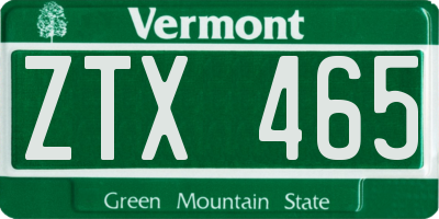 VT license plate ZTX465