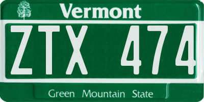 VT license plate ZTX474