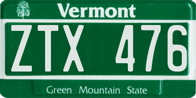 VT license plate ZTX476