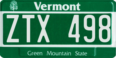VT license plate ZTX498