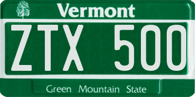 VT license plate ZTX500