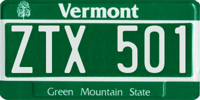 VT license plate ZTX501