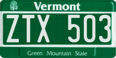 VT license plate ZTX503