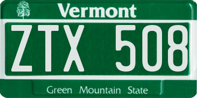VT license plate ZTX508