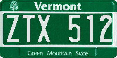 VT license plate ZTX512