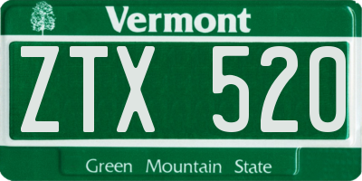 VT license plate ZTX520