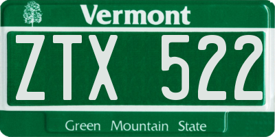 VT license plate ZTX522