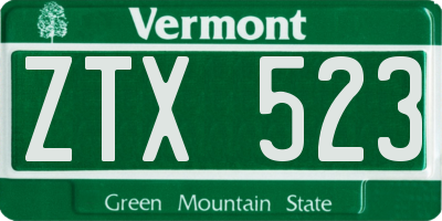 VT license plate ZTX523