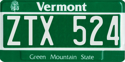 VT license plate ZTX524
