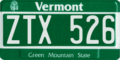 VT license plate ZTX526