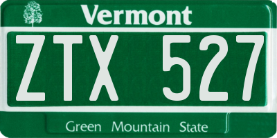 VT license plate ZTX527