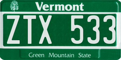 VT license plate ZTX533