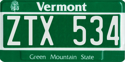 VT license plate ZTX534
