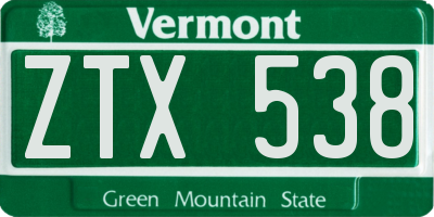 VT license plate ZTX538