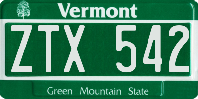 VT license plate ZTX542
