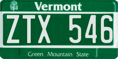 VT license plate ZTX546