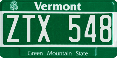 VT license plate ZTX548