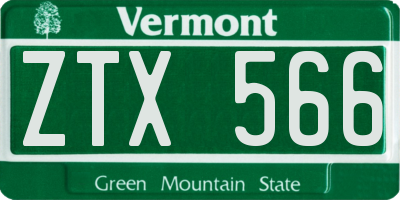 VT license plate ZTX566