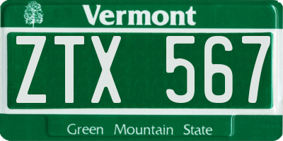 VT license plate ZTX567