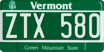 VT license plate ZTX580