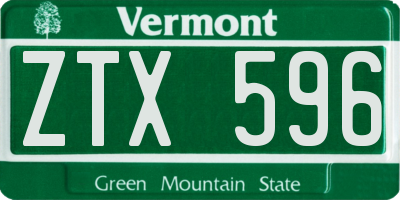 VT license plate ZTX596