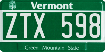 VT license plate ZTX598