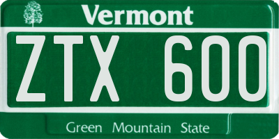 VT license plate ZTX600