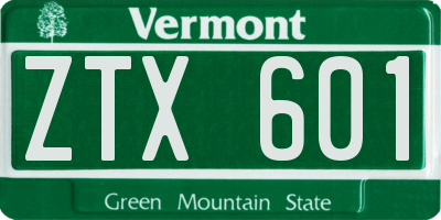 VT license plate ZTX601