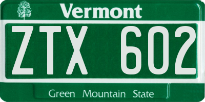 VT license plate ZTX602