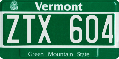 VT license plate ZTX604