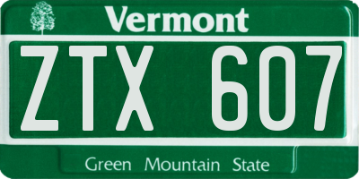 VT license plate ZTX607