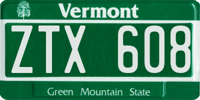 VT license plate ZTX608
