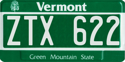 VT license plate ZTX622