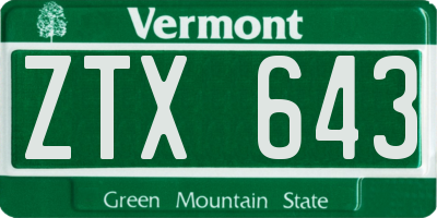 VT license plate ZTX643