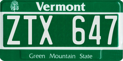 VT license plate ZTX647