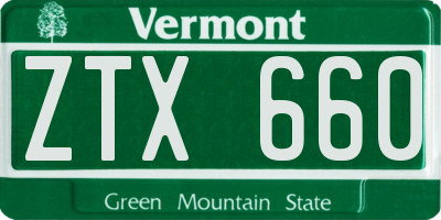 VT license plate ZTX660
