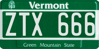 VT license plate ZTX666