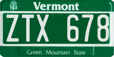 VT license plate ZTX678