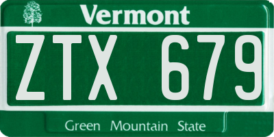 VT license plate ZTX679