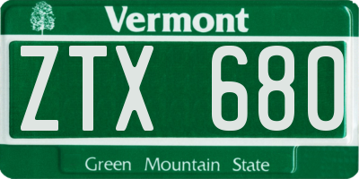 VT license plate ZTX680