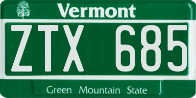 VT license plate ZTX685