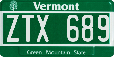 VT license plate ZTX689