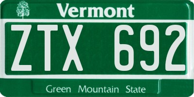 VT license plate ZTX692