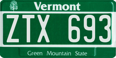 VT license plate ZTX693