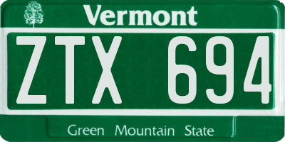 VT license plate ZTX694