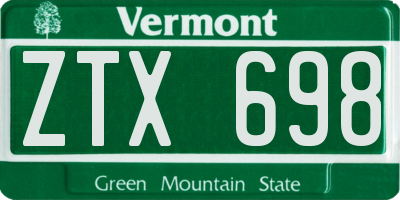 VT license plate ZTX698
