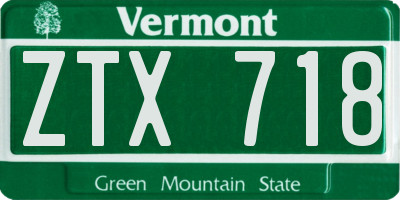 VT license plate ZTX718