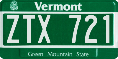 VT license plate ZTX721