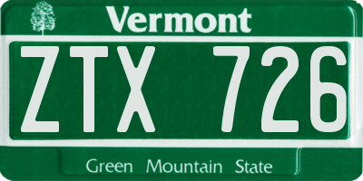VT license plate ZTX726