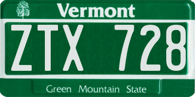 VT license plate ZTX728